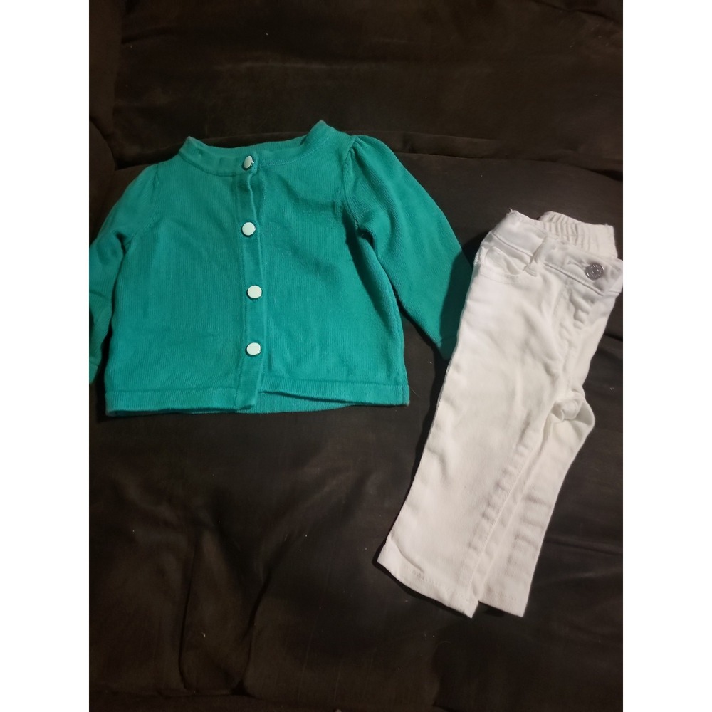 Janie and jack Green sweater and white pants‎ 6 12 months